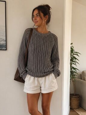 Cotton On Gray Open Knit Pullover Sweater Cozy Relaxed Fit  Women’s